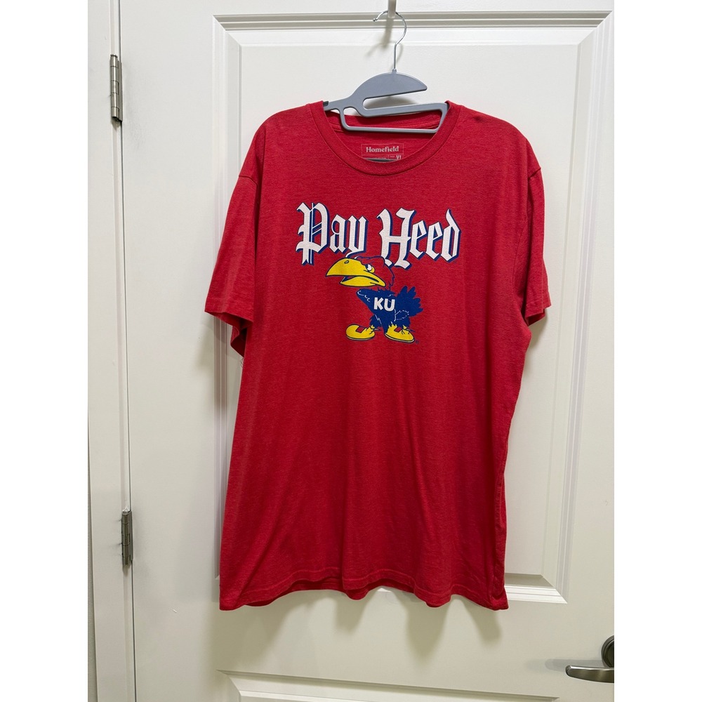 Homefield Kansas Jayhawks Pay Heed T-Shirt Mens XL Red Vintage Mascot KU NCAA